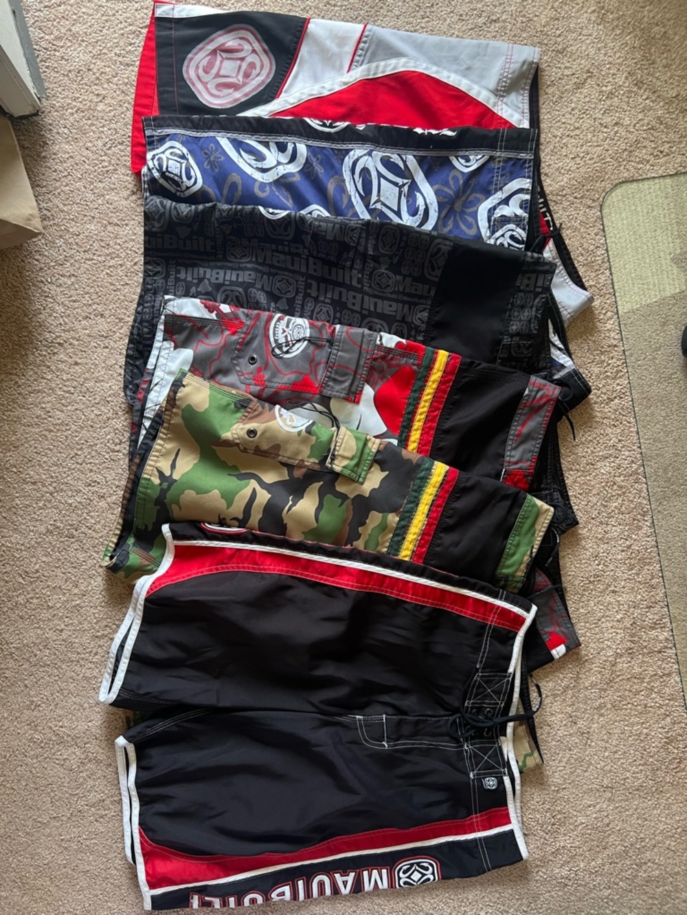 Men's Black and Red Board Shorts - Multi-Pack Swim Trunks